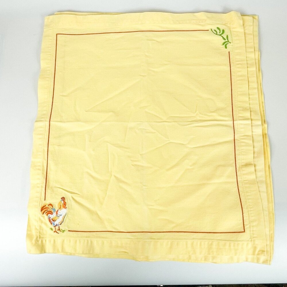 The Cellar Cotton Embroidered Rooster Yellow Napkins Set Of 5 French Country